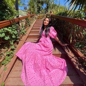 Zara pink embroidery button dress
